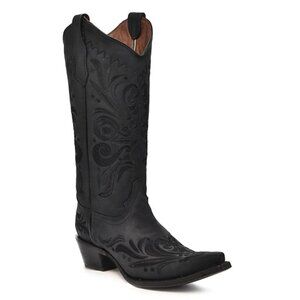 WOMEN’S EMBROIDERY BLACK SNIP TOE COWBOY BOOT, SIZE 9